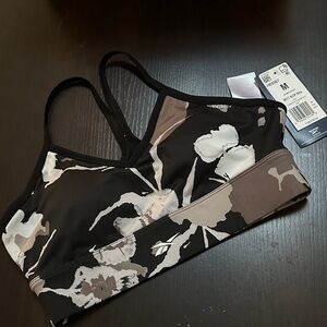 Reebok MTY Sports Bra, Size M, Black and Brown Floral Pattern